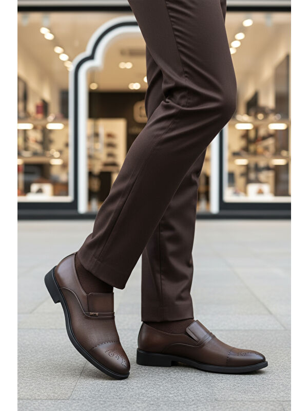 Kahve Hakiki Deri Kaymaz Taban Erkek Klasik Ayakkabı 380 M - Görsel 4