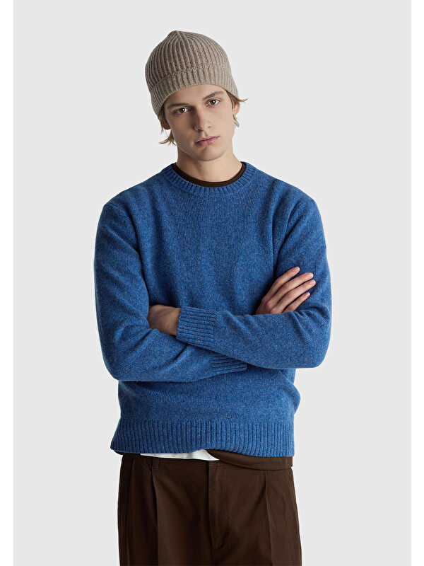 United Colors Of Benetton Erkek Koyu Mor Bisiklet Yaka Shetland Kazak