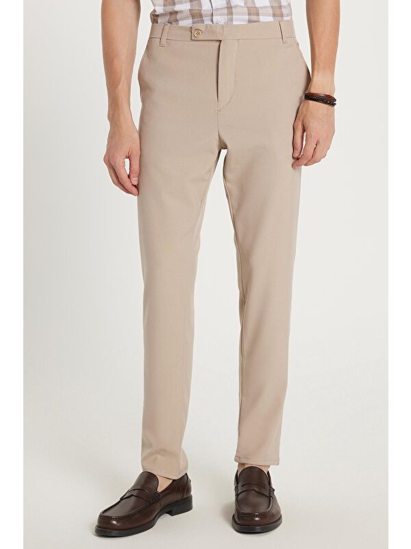 TUDORS Erkek Slim Fit Dar Kesim Chino Yandan Cepli Pamuklu Taş Pantolon