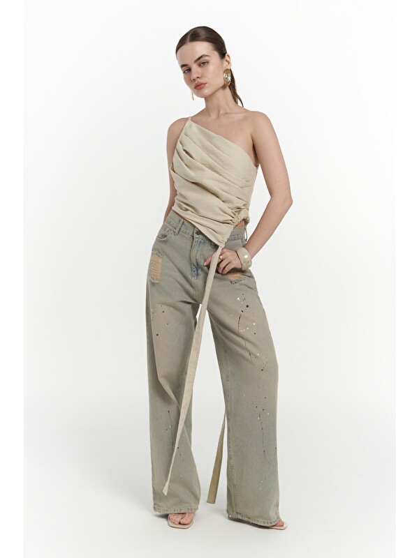 Mai Collection Calista Bağlamalı Bej Crop
