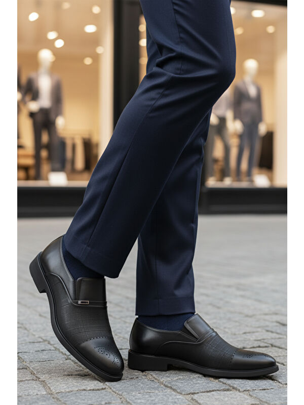 Siyah Hakiki Deri Kaymaz Taban Erkek Klasik Ayakkabı 380 M - Görsel 4