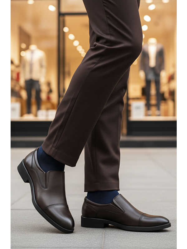 Kahve Hakiki Deri Kaymaz Taban Erkek Klasik Ayakkabı 916 M - Görsel 4