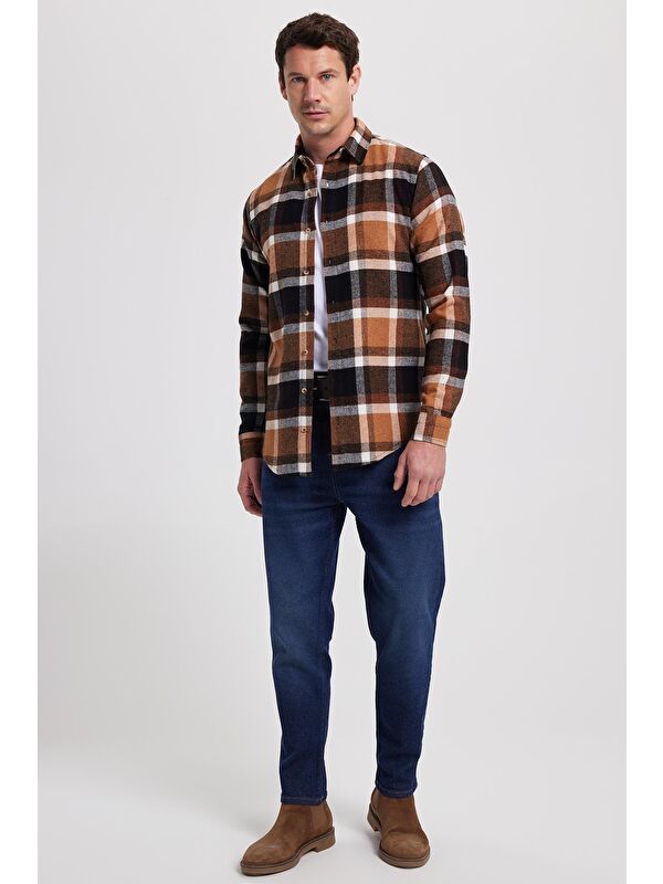 TUDORS Erkek Slim Fit Dar Kesim Kareli Kışlık Oduncu Gömlek