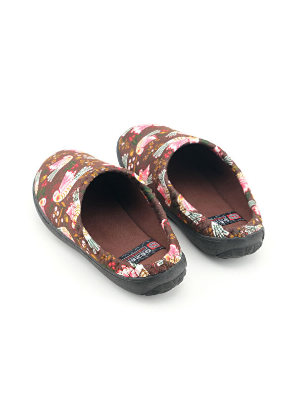 Gezer Kahverengi Gezer Kışlık Pu Kadın Rahat Taban Desenli Ev Bahçe Gondol Terlik