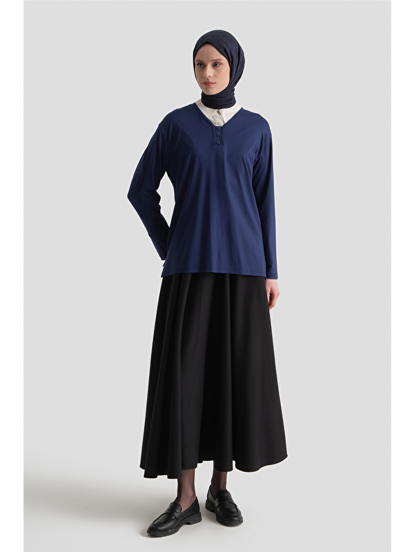 ARMİNE Penye İndigo Anne Bluz
