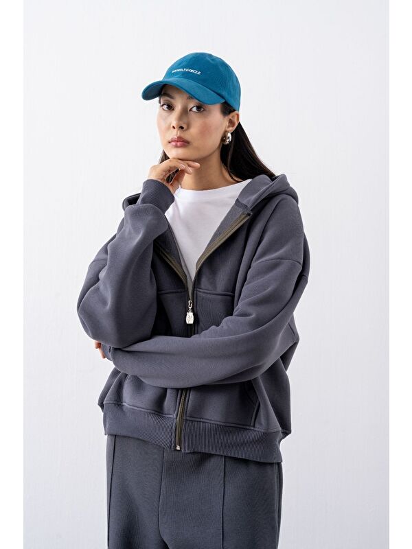 gothamVibes Kadın Chill Oversize Antrasit Fermuarlı Sweatshirt