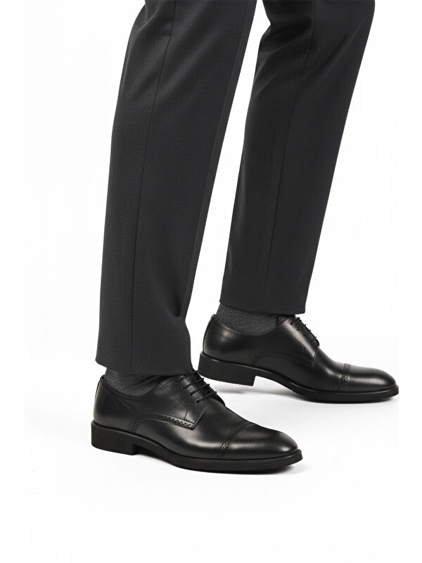 Siyah Hakiki Deri Kaymaz Taban Erkek Klasik Ayakkabı 395 M - Görsel 2