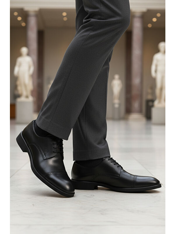 Siyah Hakiki Deri Kaymaz Taban Erkek Klasik Ayakkabı 395 M - Görsel 4