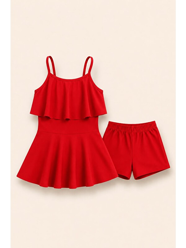 My Kids Wear Kız Çocuk Askılı Fırfırlı Elbise ve Şortlu 2'li Takım 12923
