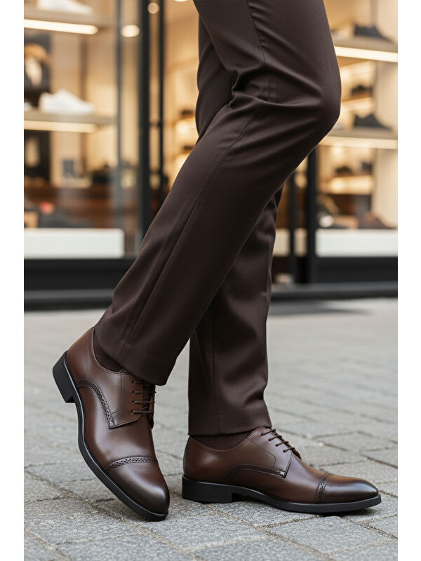 Kahve Hakiki Deri Kaymaz Taban Erkek Klasik Ayakkabı 395 M - Görsel 4