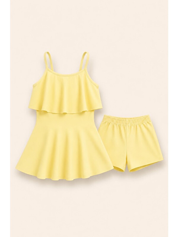 My Kids Wear Kız Çocuk Askılı Fırfırlı Elbise ve Şortlu 2'li Takım 12919