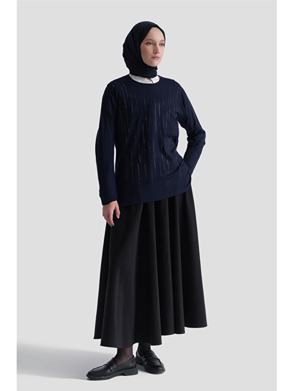 ARMİNE Penye Lacivert Anne Bluz