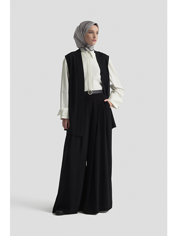 ARMİNE Düğmeli Oversize Yelek Siyah