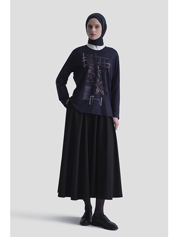 ARMİNE Penye Lacivert Anne Bluz