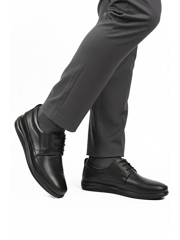 Siyah Bağcıklı Jel Taban Anatomik Hakiki Deri Erkek Casual Ayakkabı 478 M - Görsel 2