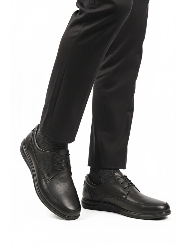 Siyah Hakiki Deri Jel Taban Anatomik Erkek Casual Ayakkabı 473 M - Görsel 2