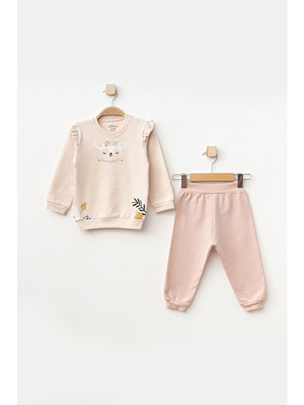 AZİZ BEBE Kız Bebek Animal Desenli Sweatshirt Pantolon 2 'li Alt Üst Bebek Takımı 3 Ay-36 Ay