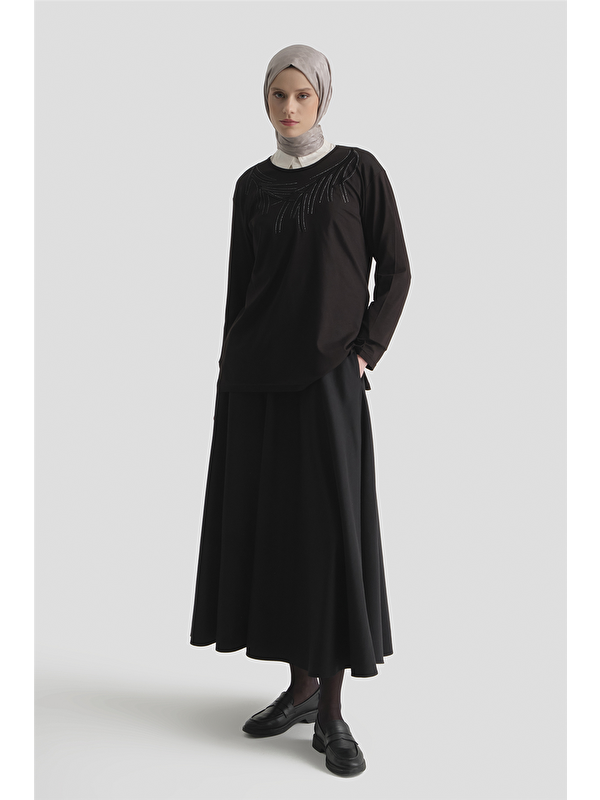 ARMİNE Penye Siyah Anne Bluz