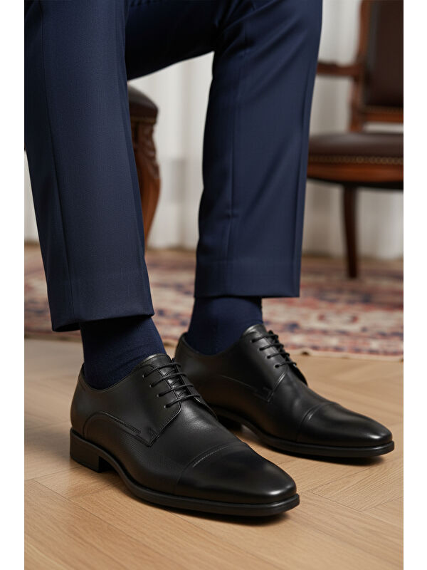 Siyah Hakiki Deri Kaymaz Taban Erkek Klasik Ayakkabı 977 M - Görsel 4