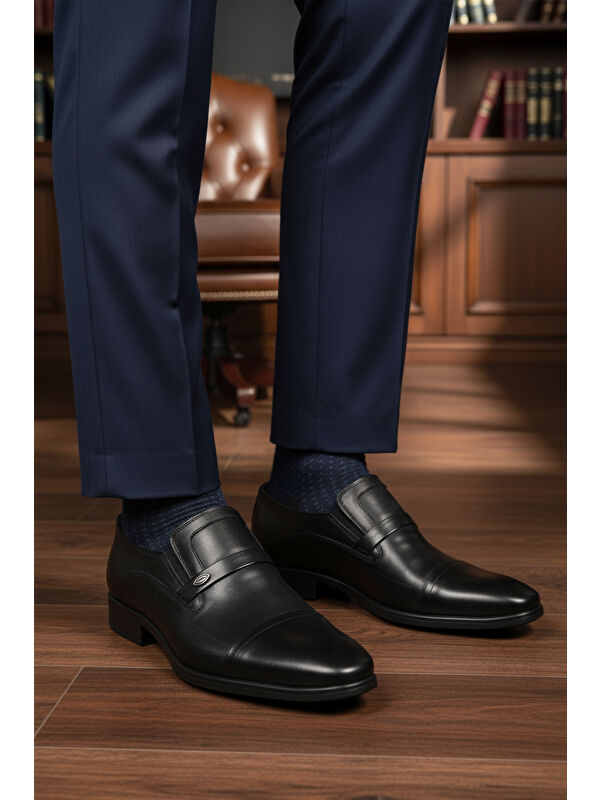 Siyah Hakiki Deri Kaymaz Taban Erkek Klasik Ayakkabı 976 M - Görsel 4