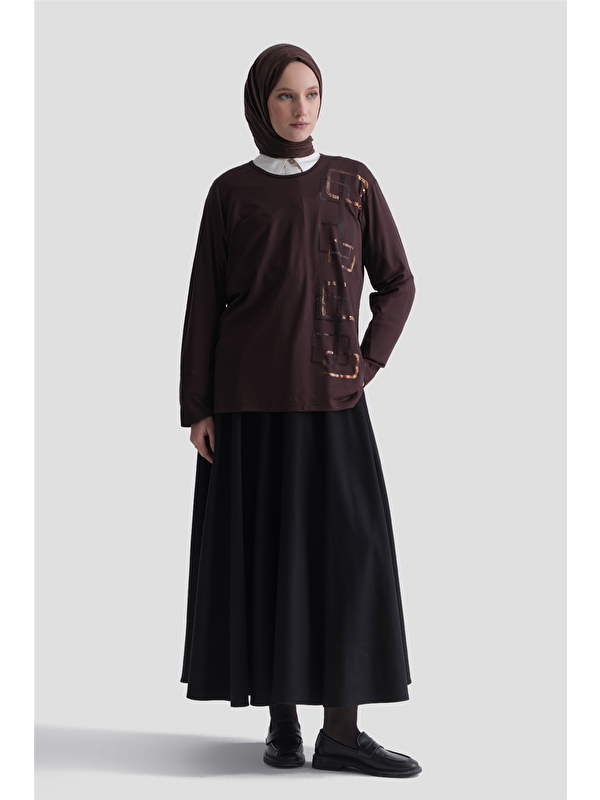 ARMİNE Penye Kahve Anne Bluz
