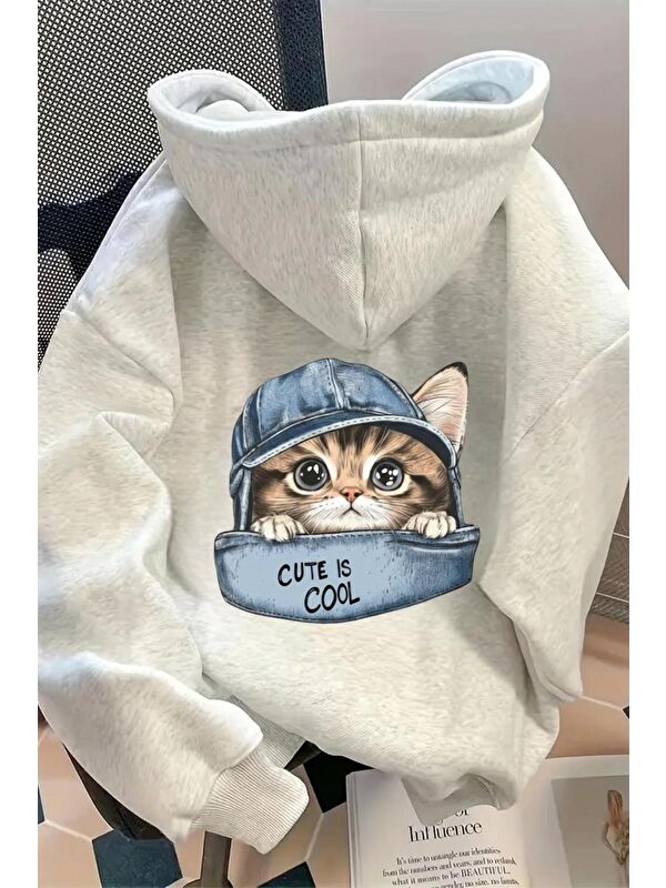 Oksit Cut İs Cool Kedi Sırt Baskılı İçi Pamuklu Unisex Sweatshirt
