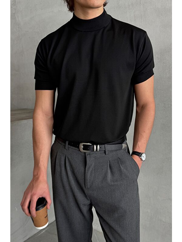 HYMAN Erkek Oversize Yarım Balıkçı Triko T-shirt