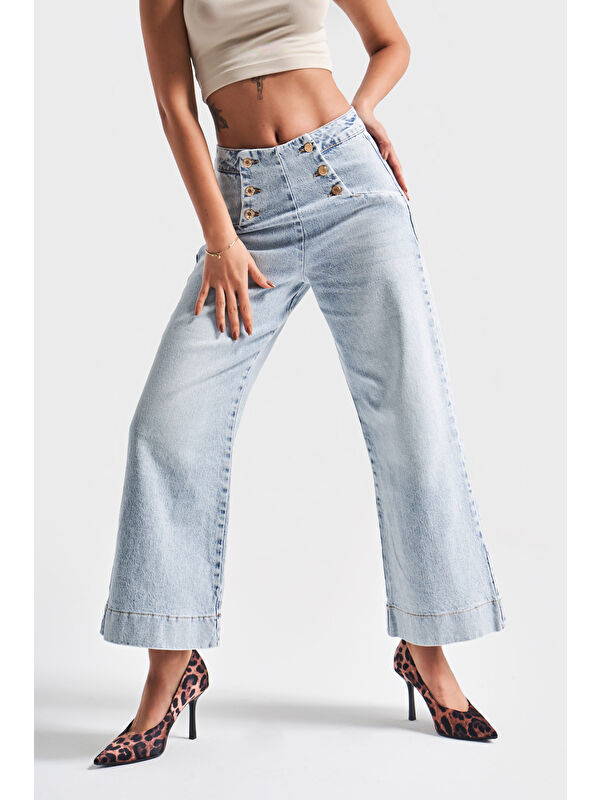It's Basic Kadın Snow Jean Rengi 4S5-3 Crop Flare Fit Esnek Kumaş Elastanlı Denim Jean