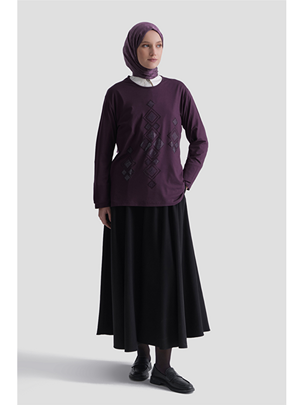 ARMİNE Penye Mürdüm Anne Bluz