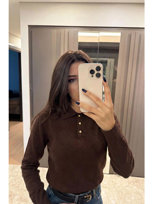eka Kadın Kahve Polo Yaka Kazak 1014-2402