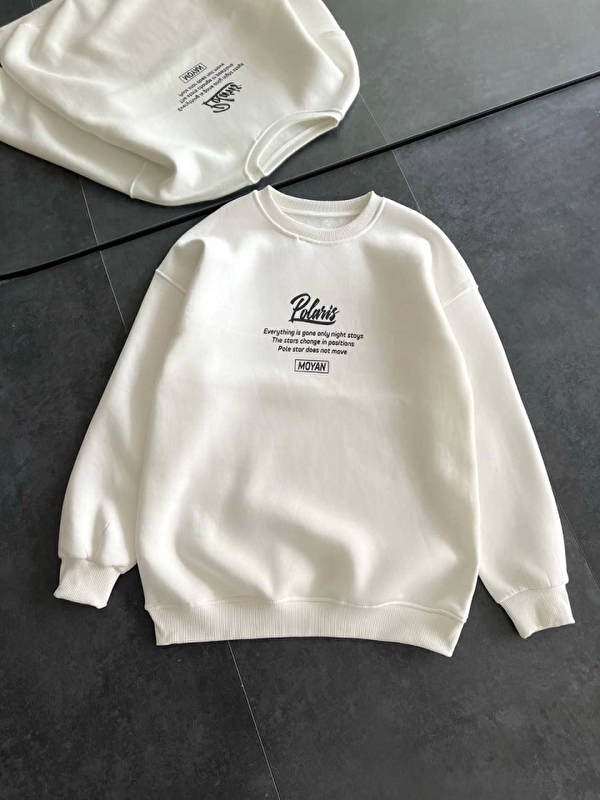 Jane's Kışlık Bisiklet Yaka Ön Ve Arka Baskılı SweatShirt - Beyaz