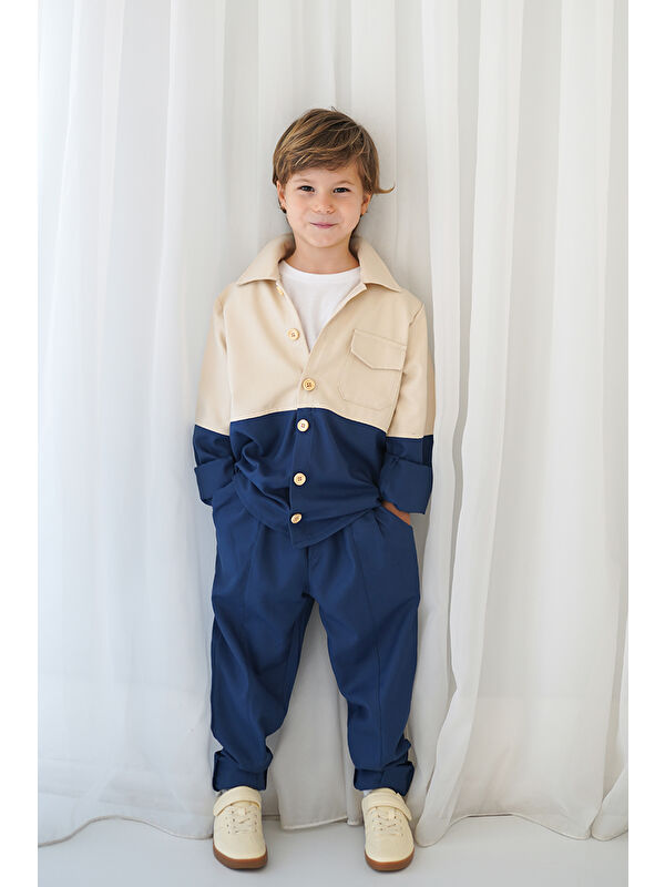 Catz Kids İndigo Krem Retro Ceket - Carrot Pantolon Takım