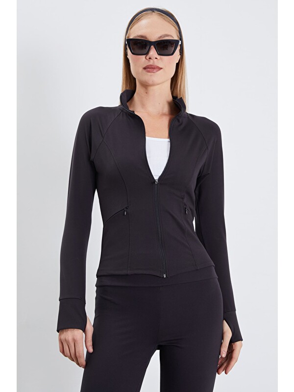 Fullamoda Parmak Geçirmeli Dalgıç Kumaş Slim Fit Ceket