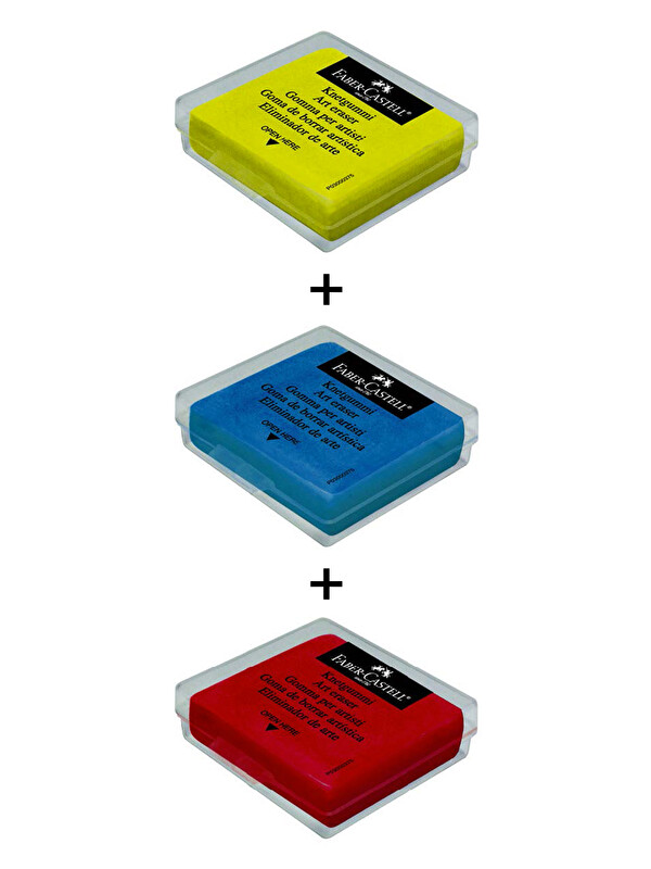 Faber-Castell 3'lü Set, Hamur Silgi,Art Eraser, Tozsuz Silme, Plastik Kutulu, Sanatsal ve Teknik Kullanım