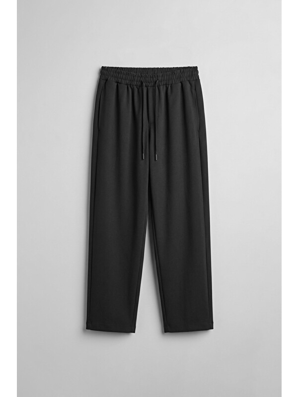 Abluka Online Erkek Relaxed Fit Lastikli Bel Pileli Pantolon Siyah