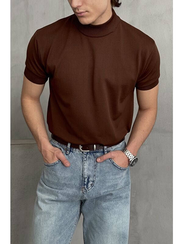HYMAN Erkek Oversize Yarım Balıkçı Triko T-shirt