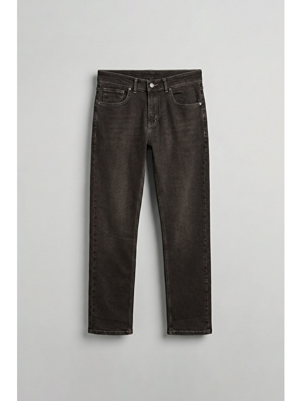 Abluka Online Erkek Regular Fit Kontrast Dikiş Detaylı Jean Pantolon Kahverengi