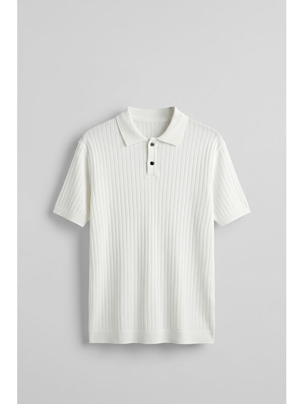 Abluka Online Erkek Relaxed Fit Fitilli Triko Polo Yaka T-Shirt Beyaz
