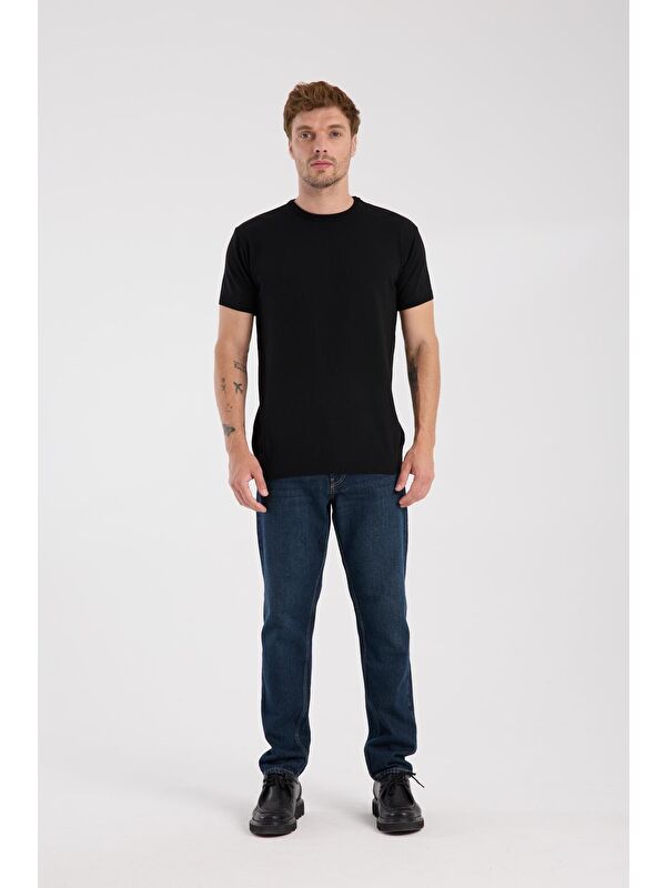 ABBATE Aclub Zulu Örme Kumaş Viskon Karışımlı Slim Fit Siyah Bisiklet Yaka Erkek Düz Tişört