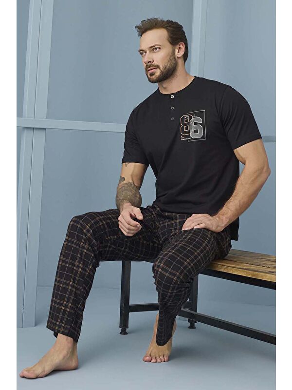 Remsa Erkek Kısa Kol Pamuklu Pijama Takımı 7956 Siyah