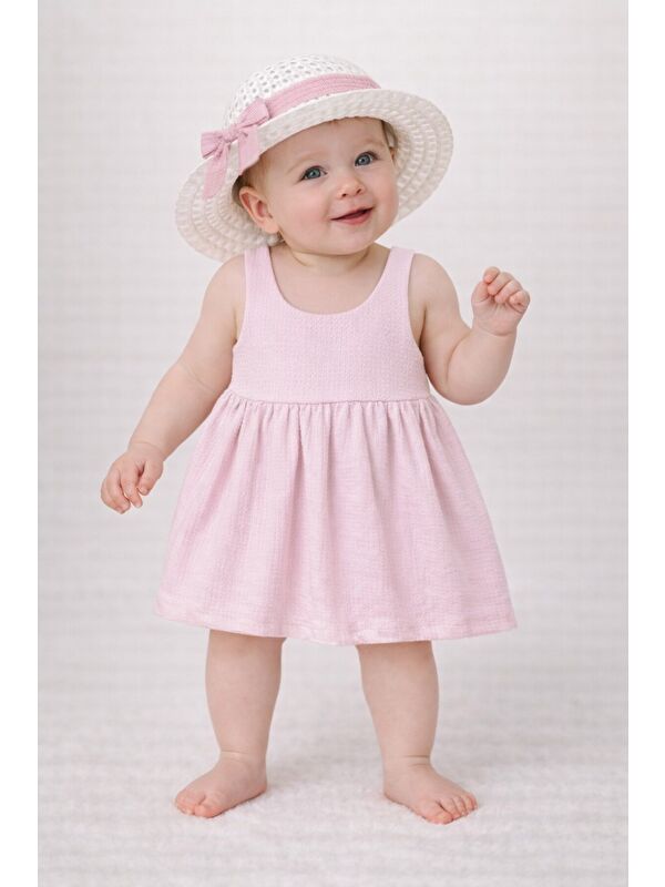 Chicsy Baby Tatlı Fitilli Şapkalı Fiyonklu Kız Bebek Elbisesi