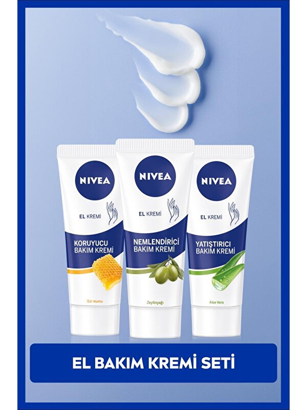 NIVEA El Bakım Kremi Seti, Koruyucu Bal Mumu, Nemlendirici Zeytinyağı ve Yatıştırıcı Aloe Vera,75 ml