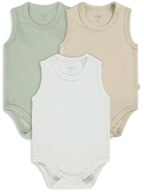 Civil Baby 3'lü Karışık Renk 3-36 Ay Çıtçıtlı Badi - Bej 18-24 Ay