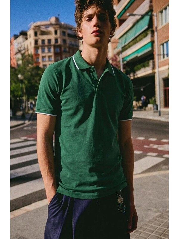 Comstar Erkek Düğmeli Fashion Yeşil Polo Yaka Tişört