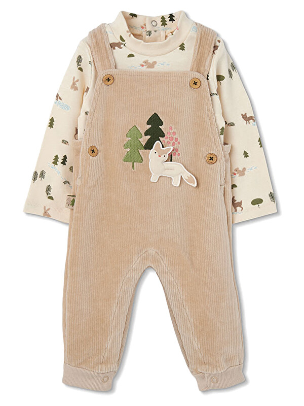 Boboli Hayvan  Desenli Salopet Set 6 Ay-18 Ay Ekru