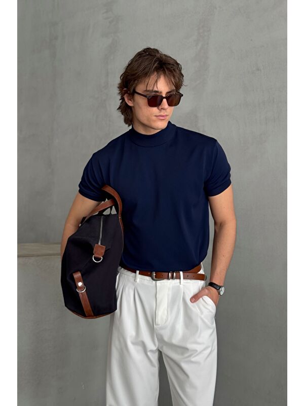 HYMAN Erkek Oversize Yarım Balıkçı Triko T-shirt