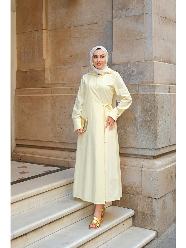 Locco Moda Kadın Poplin Yan Bağlamalı Elbise Sarı