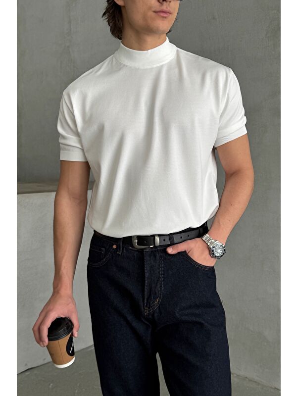 HYMAN Erkek Oversize Yarım Balıkçı Triko T-shirt