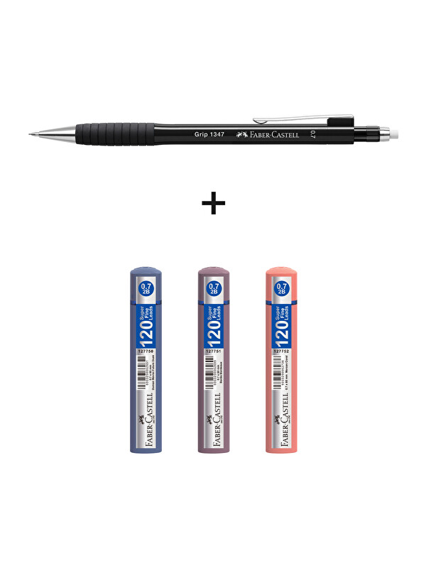 Faber-Castell Grip 134/47 Versatil Siyah 0.7& 3'lüGrip Min 0.7-Duman Mavisi,Bordo,Mercan120'li Min,4'lü Yazım Seti