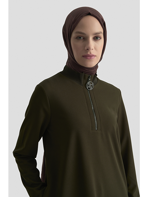 ARMİNE Fermuar Detaylı Basic Tunik Koyu Yeşil